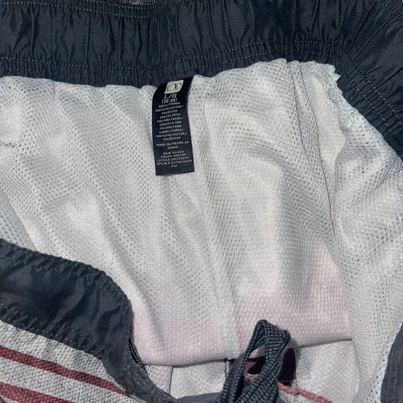 Ocean Pacific OP Swim Trunks Mens L 36-38 Red Gray Striped Pocket Logo Swimwear - Picture 7 of 8
